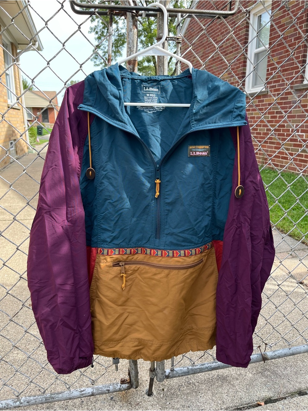 L.L. Bean Colorblock Utility Anorak Jacket - Teal, Purple & Tan